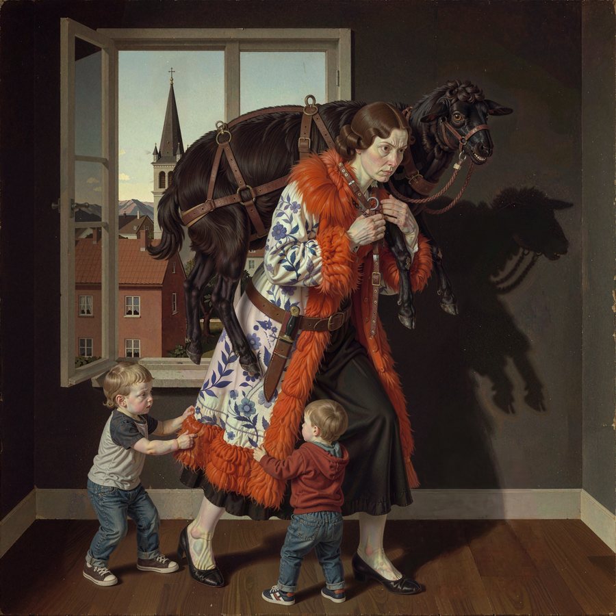The Woman with Black Sheep — painting by Von Wolfe